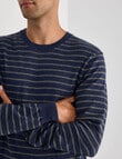 North South Merino Merino Jumper Crew Neck Stripe, Navy Marle product photo View 04 S