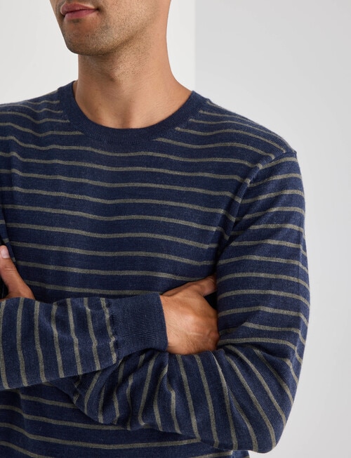 North South Merino Merino Jumper Crew Neck Stripe, Navy Marle product photo View 04 L