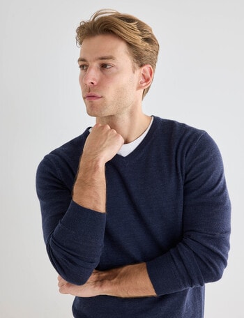 North South Merino Merino V-Neck Jumper, Navy Marle product photo