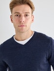 North South Merino Merino V-Neck Jumper, Navy Marle product photo View 04 S
