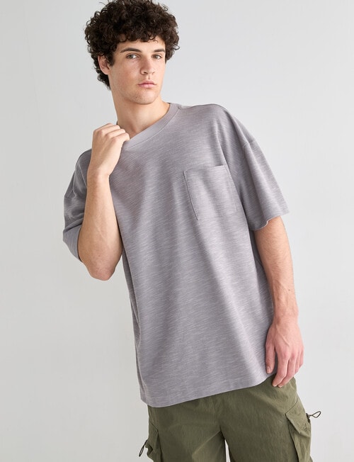 Tarnish Crew Neck Oversized Slub Tee, Faded Grey product photo