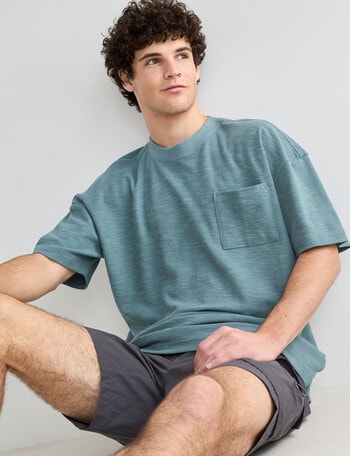 Tarnish Crew Neck Oversized Slub Tee, Faded Green product photo