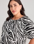 Studio Curve Linen Blend Gathered Raglan Top, Black Zebra product photo