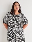 Studio Curve Linen Blend Gathered Raglan Top, Black Zebra product photo View 04 S