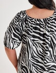 Studio Curve Linen Blend Gathered Raglan Top, Black Zebra product photo View 05 S