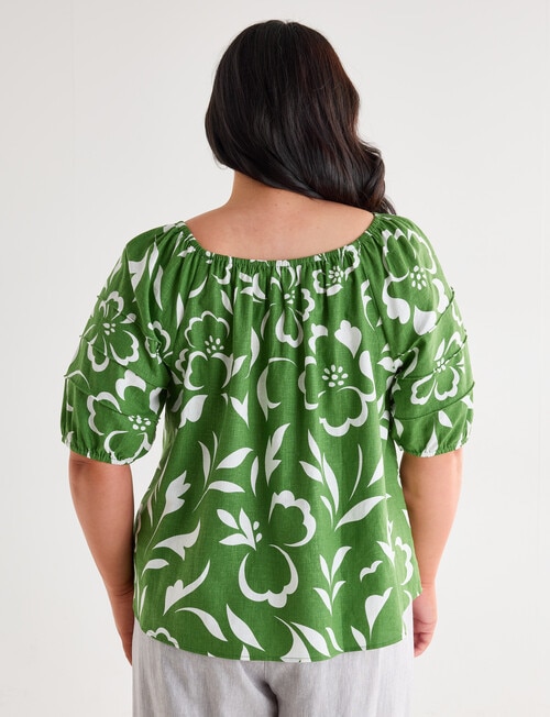 Studio Curve Linen Blend Gathered Raglan Top, Apple Floral product photo View 02 L