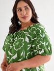 Studio Curve Linen Blend Gathered Raglan Top, Apple Floral product photo View 04 S