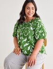Studio Curve Linen Blend Gathered Raglan Top, Apple Floral product photo View 06 S