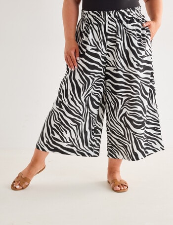 Studio Curve Linen Blend Crop Pant, Black Zebra product photo