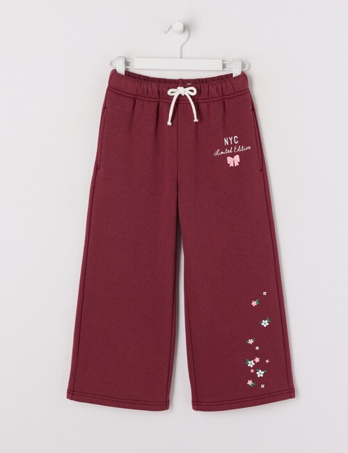 Mac & Ellie Varsity Emb Wide Leg Trackpant, Dark Cherry product photo