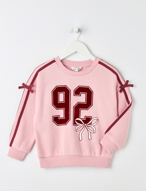 Mac & Ellie Varsity Bow Crew Neck Sweatshirt, Blush product photo