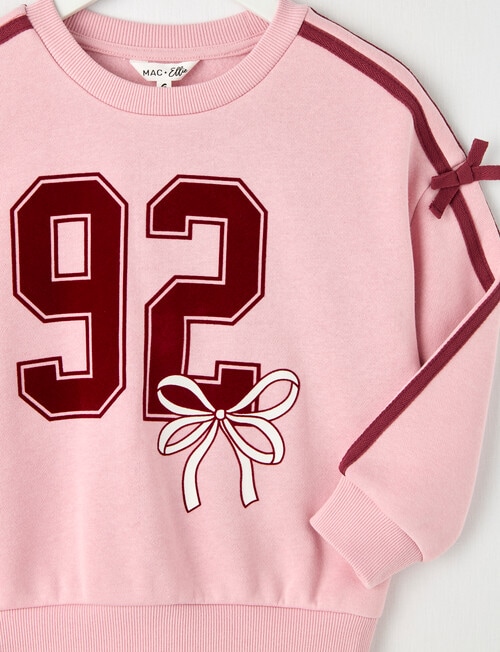 Mac & Ellie Varsity Bow Crew Neck Sweatshirt, Blush product photo View 02 L