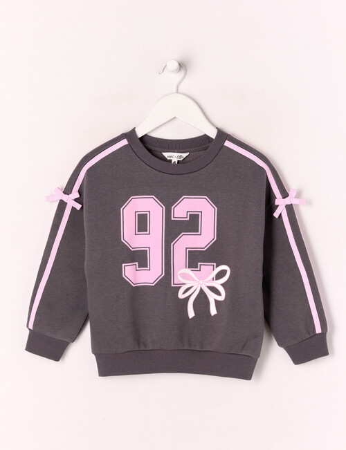 Mac & Ellie Varsity Bow Crew Neck Sweatshirt, Charcoal product photo