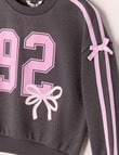 Mac & Ellie Varsity Bow Crew Neck Sweatshirt, Charcoal product photo View 02 S