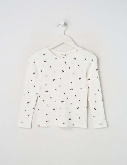 Mac & Ellie Ditsy Floral Long Sleeve Rib Tee, Vanilla product photo