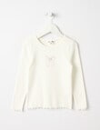 Mac & Ellie Embroidered Bow Long Sleeve Rib Tee, Vanilla product photo