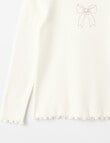 Mac & Ellie Embroidered Bow Long Sleeve Rib Tee, Vanilla product photo View 02 S