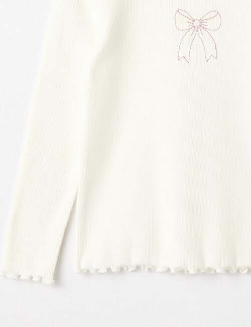 Mac & Ellie Embroidered Bow Long Sleeve Rib Tee, Vanilla product photo View 02 L