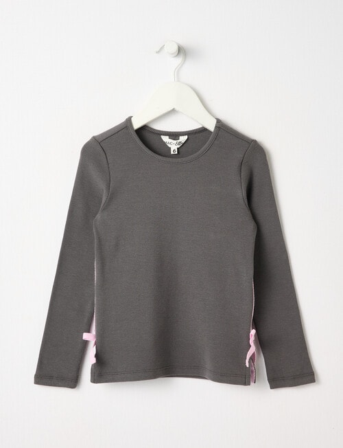 Mac & Ellie Tape Side Long Sleeve Rib Tee, Charcoal product photo