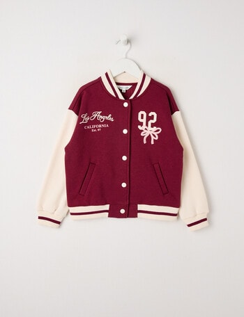 Mac & Ellie Varsity La Bow Jacket, Berry product photo