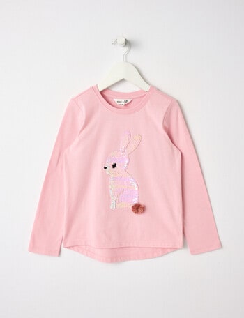 Mac & Ellie Flip Sequin Bunny Long Sleeve Tee, Blush product photo