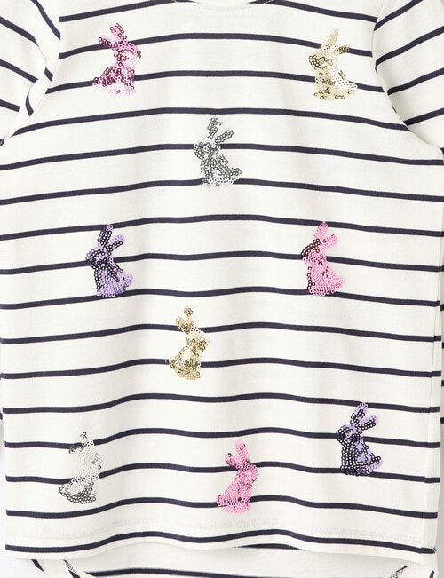Mac & Ellie Sequin Bunny Stripe Long Sleeve Tee, Navy product photo View 02 L