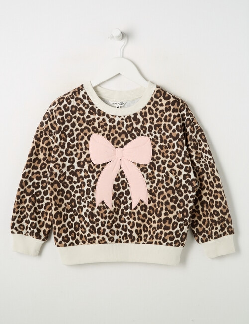Mac & Ellie Animal Bow Crew Neck Sweatshirt, Natural product photo