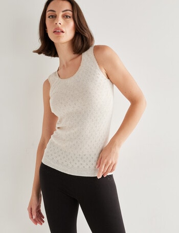 Lyric Thermals Harmony Cotton Pointelle Singlet, Oatmeal product photo