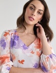 Oliver Black V-Neck Satin Top, Coral Floral product photo View 04 S