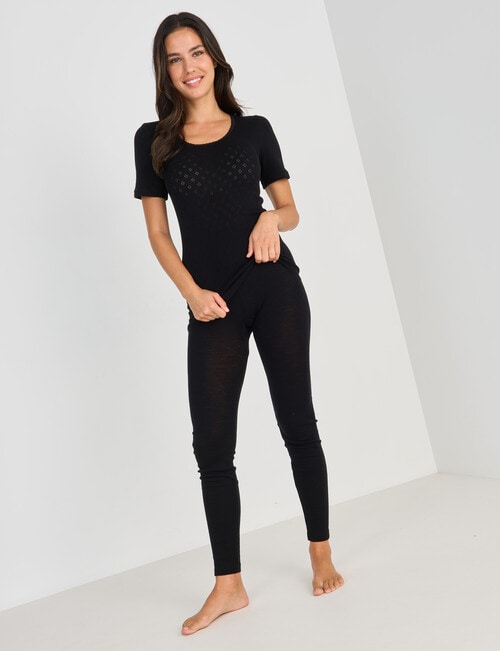 Lyric Thermals Harmony Cotton Pointelle Short Sleeve Top, Black product photo View 03 L