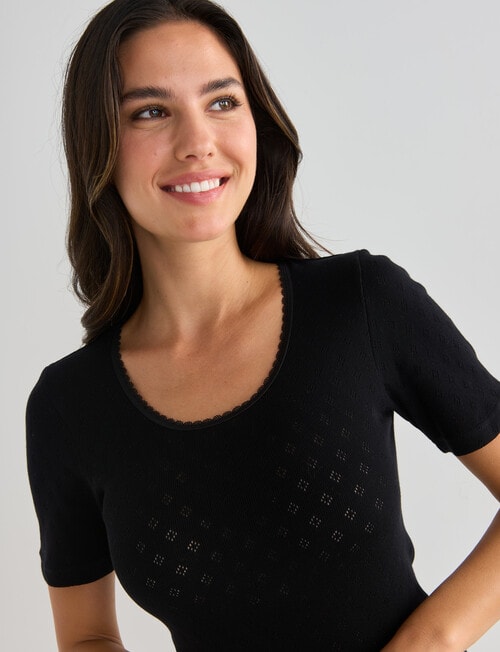 Lyric Thermals Harmony Cotton Pointelle Short Sleeve Top, Black product photo View 04 L