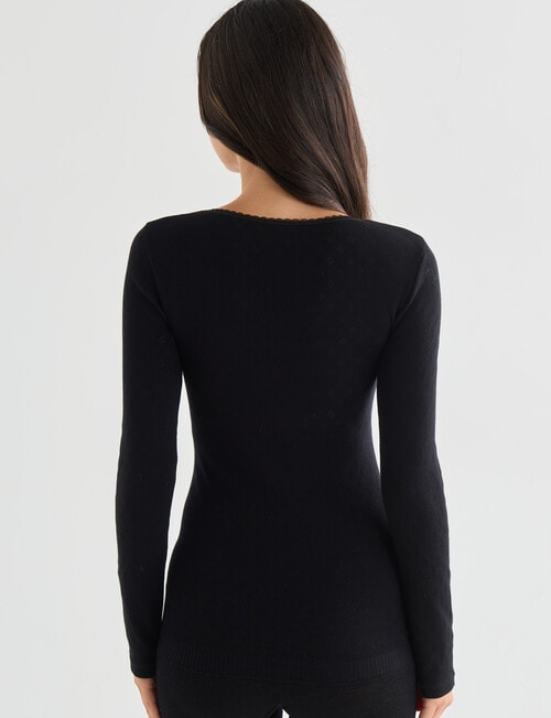 Lyric Thermals Harmony Cotton Pointelle Long Sleeve Top, Black product photo View 02 L