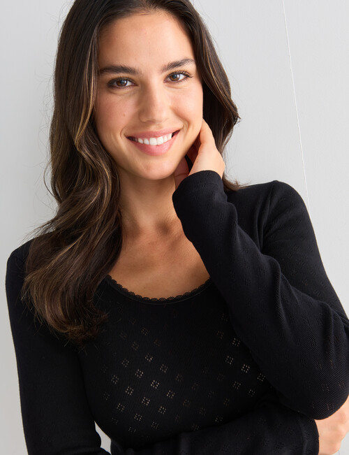 Lyric Thermals Harmony Cotton Pointelle Long Sleeve Top, Black product photo View 04 L