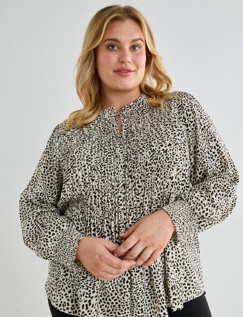 Studio Curve Satin Pintuck Blouse, Soft Animal product photo View 06 L