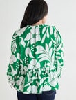 Studio Curve Printed Button Through Peplum Blouse, Green & White product photo View 02 S