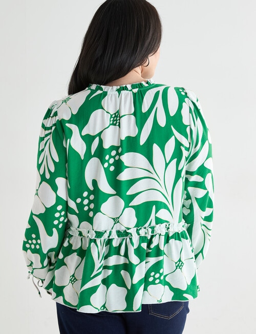 Studio Curve Printed Button Through Peplum Blouse, Green & White product photo View 02 L