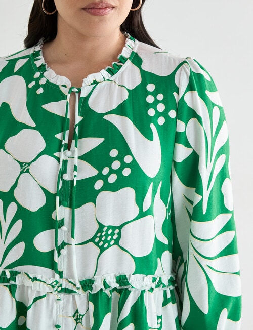 Studio Curve Printed Button Through Peplum Blouse, Green & White product photo View 04 L