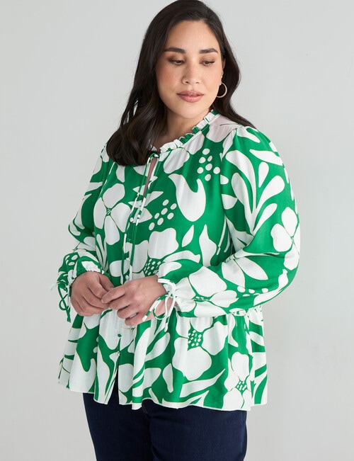 Studio Curve Printed Button Through Peplum Blouse, Green & White product photo View 05 L