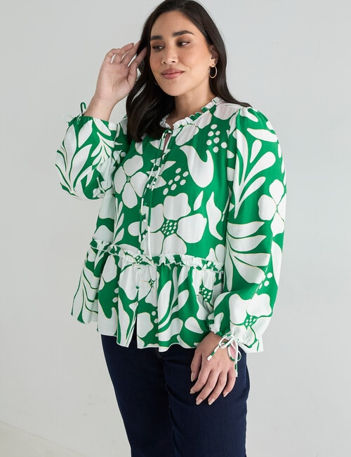 Studio Curve Printed Button Through Peplum Blouse, Green & White product photo View 06 L