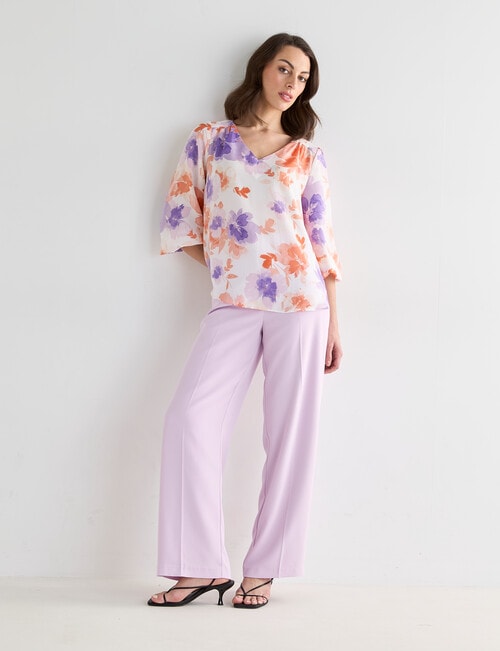 Oliver Black V-Neck Satin Top, Coral Floral product photo View 03 L