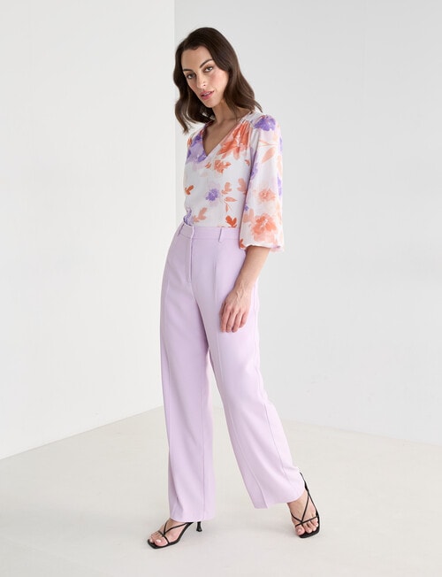 Oliver Black V-Neck Satin Top, Coral Floral product photo View 06 L