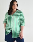 Studio Curve Striped Curved Hem Shirt, Green product photo