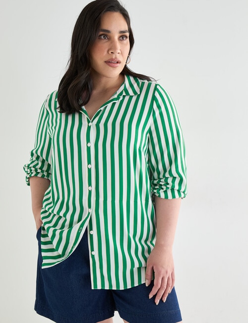 Studio Curve Striped Curved Hem Shirt, Green product photo