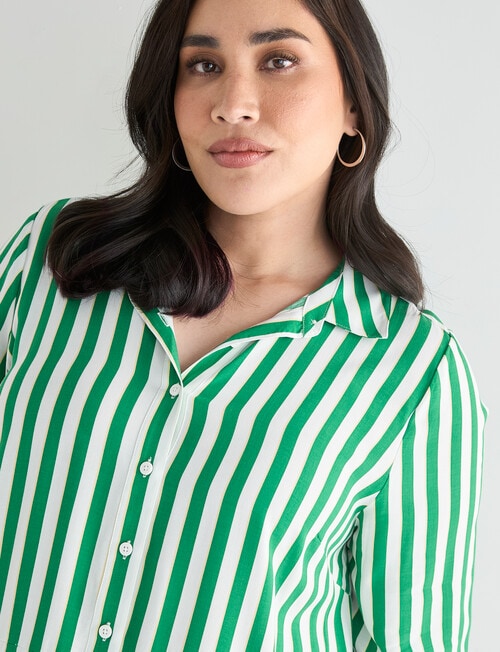 Studio Curve Striped Curved Hem Shirt, Green product photo View 04 L