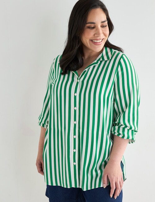 Studio Curve Striped Curved Hem Shirt, Green product photo View 05 L