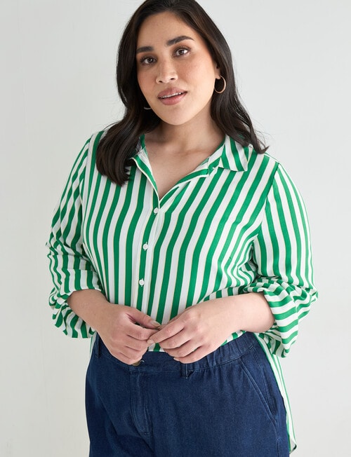 Studio Curve Striped Curved Hem Shirt, Green product photo View 06 L