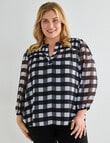 Studio Curve Gingham Shirred Blouse, Black product photo
