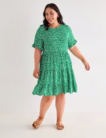 Studio Curve Button Back Dress, Green Ditsy Floral product photo