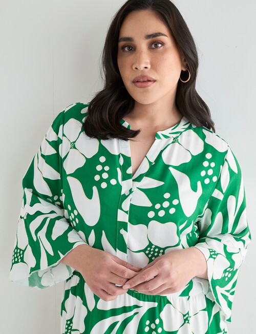 Studio Curve Printed Rick Rack Button Through Dress, Green product photo View 04 L