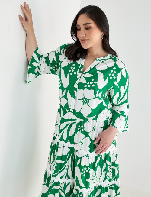 Studio Curve Printed Rick Rack Button Through Dress, Green product photo View 05 L